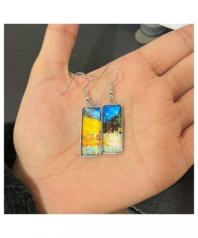 Rectangle Van Gogh Painting Starry Sky Iris Sunflower Drop Dangle Earrings for Women Girls Abstract Art Earrings Charm Jewelr...