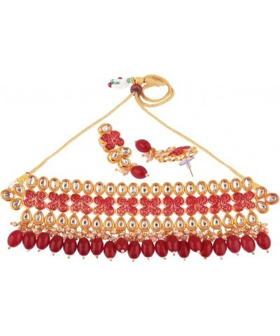 Indian Kundan Crystal Pearl Bollywood Traditional Wedding Choker Necklace Earrings Jewelry Sets for Women $13.20 Jewelry Sets