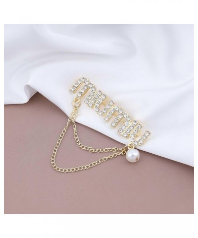 Vintage Crystal Pearl Brooch Gold Cz Alphabet Brooch Pin Cz Paved Initial Tassel Chain Pin Brooch Rhinestone Pearl Initial Le...