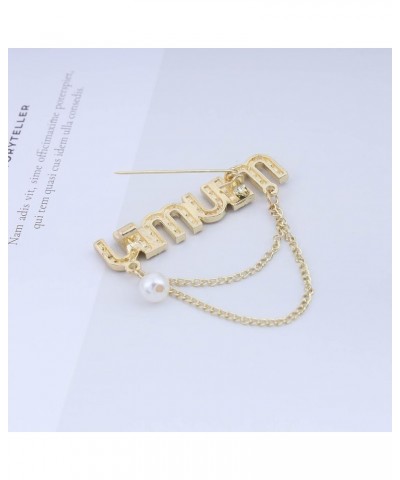 Vintage Crystal Pearl Brooch Gold Cz Alphabet Brooch Pin Cz Paved Initial Tassel Chain Pin Brooch Rhinestone Pearl Initial Le...