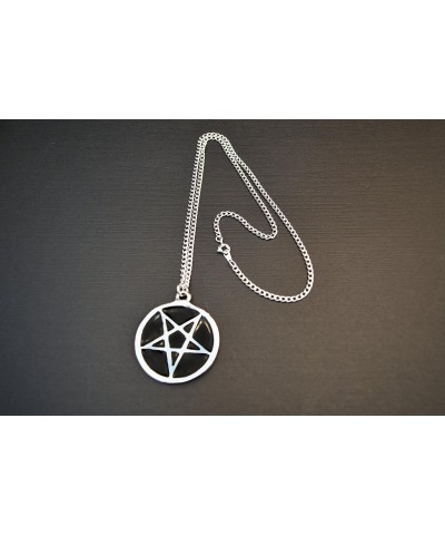 Pentacle with Hand Painted Black Enamel Pewter Pendant Necklace $8.63 Necklaces