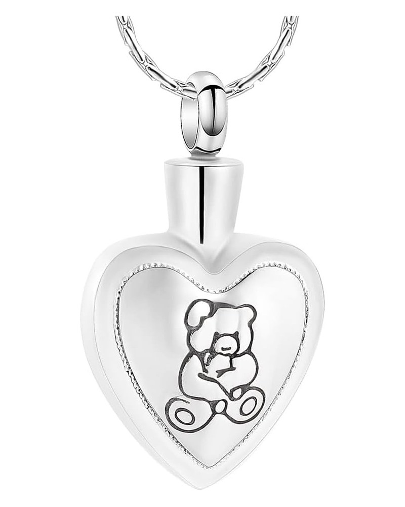 Teddy Bear Cremation Urn Nekclaces Bear On Heart Pendant Necklace Ashes Jewelry Memorial Urn Keepsake Locket Pendant Ash Hold...