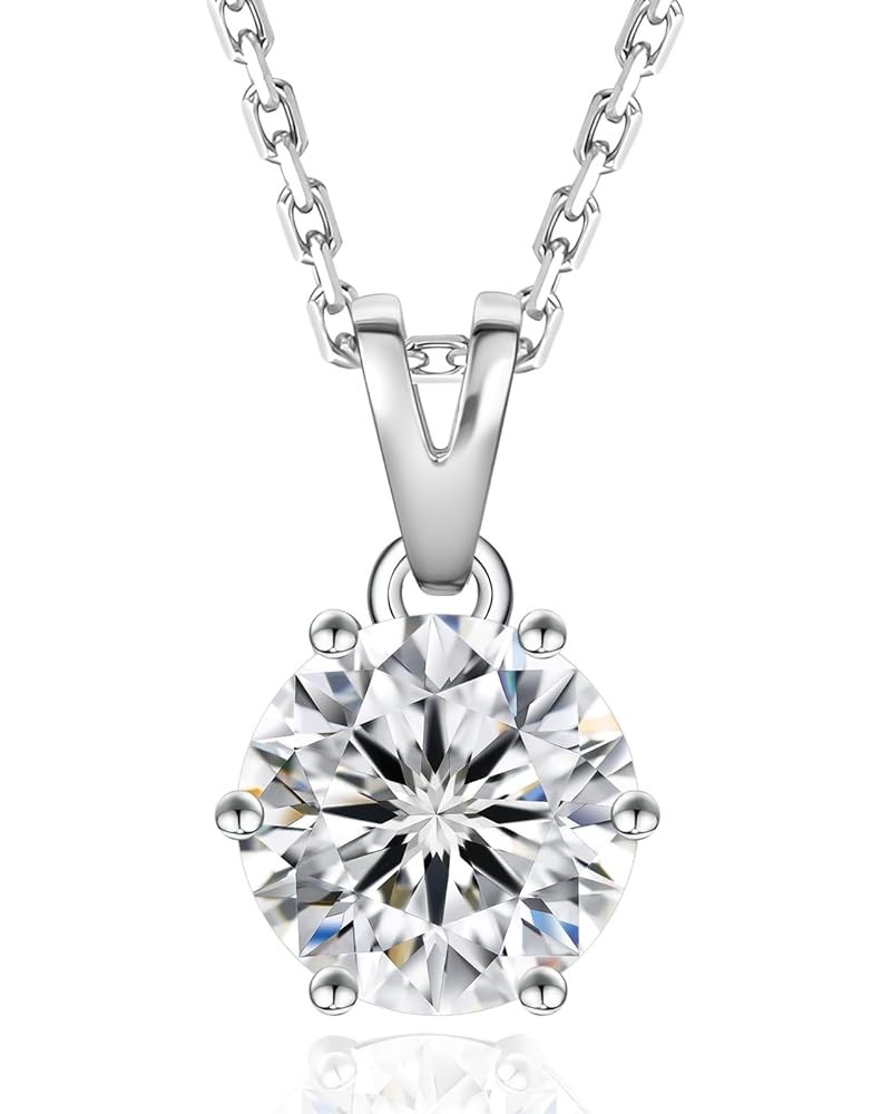 KRKC&CO Moissanite Necklace for Women, Lab Created Solitaire Diamond Pendant for Her, 4/6-Prong, GRA Certificate, Gift for An...