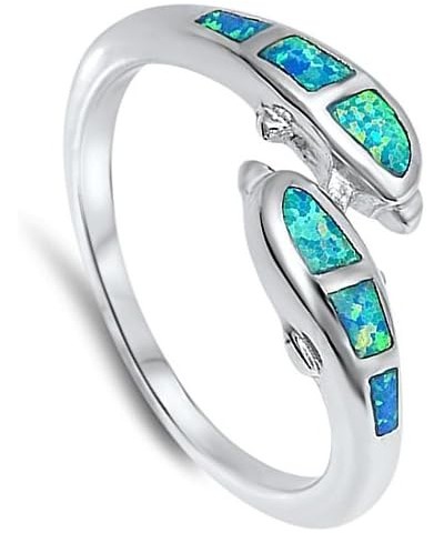 Dolphin Pair Blue Simulated Opal Unique Ring New .925 Sterling Silver Band Sizes 5-10 $12.84 Rings