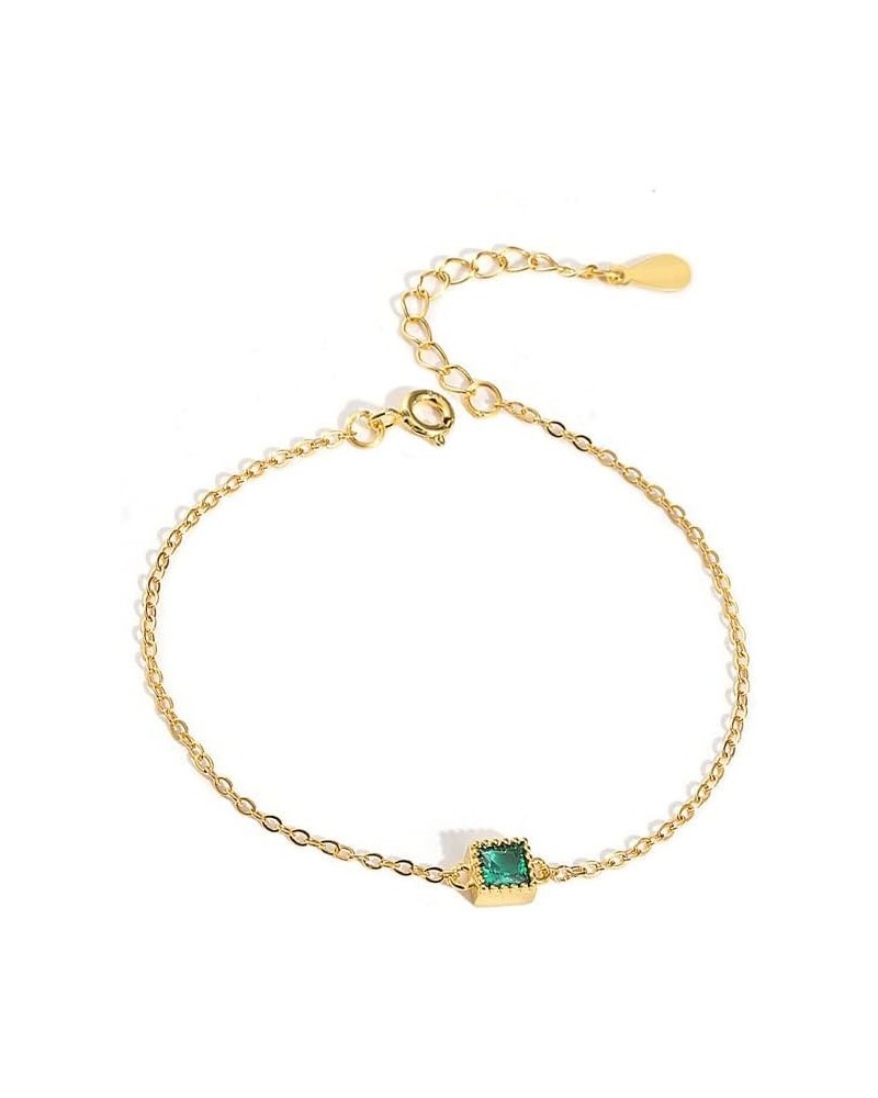 14K Gold Bracelet for Women,Dainty 5mm Chain Link with Rectangle Emerald Stones,Elegant Fine Jewelry, Ideal Gift for Her on S...