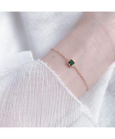 14K Gold Bracelet for Women,Dainty 5mm Chain Link with Rectangle Emerald Stones,Elegant Fine Jewelry, Ideal Gift for Her on S...