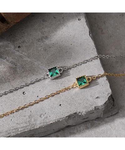 14K Gold Bracelet for Women,Dainty 5mm Chain Link with Rectangle Emerald Stones,Elegant Fine Jewelry, Ideal Gift for Her on S...