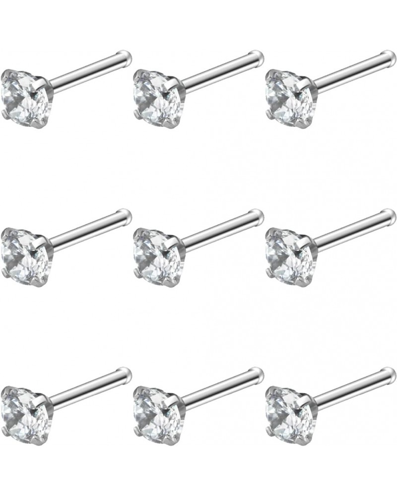 18G 20G 22G Hypoallergenic Silver Nose Rings Studs 316L Surgical Steel Screw Straight L Shaped Nose Studs Shiny Cubic zirconi...