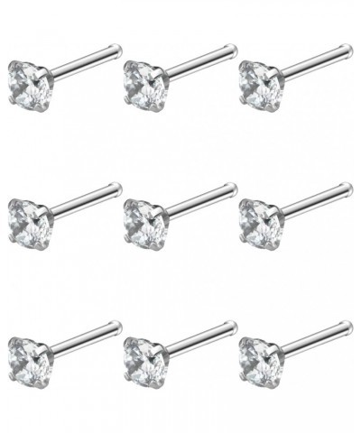 18G 20G 22G Hypoallergenic Silver Nose Rings Studs 316L Surgical Steel Screw Straight L Shaped Nose Studs Shiny Cubic zirconi...