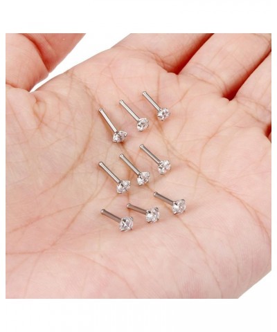 18G 20G 22G Hypoallergenic Silver Nose Rings Studs 316L Surgical Steel Screw Straight L Shaped Nose Studs Shiny Cubic zirconi...