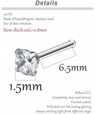 18G 20G 22G Hypoallergenic Silver Nose Rings Studs 316L Surgical Steel Screw Straight L Shaped Nose Studs Shiny Cubic zirconi...