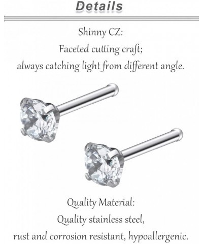 18G 20G 22G Hypoallergenic Silver Nose Rings Studs 316L Surgical Steel Screw Straight L Shaped Nose Studs Shiny Cubic zirconi...