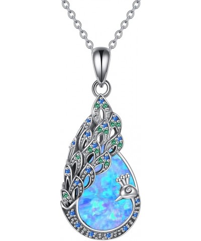 Peacock Necklace 925 Sterling Silver Blue Opal Turquoise Peacock Pendant Necklace Peacock Jewelry Gifts for Women Girls Mothe...