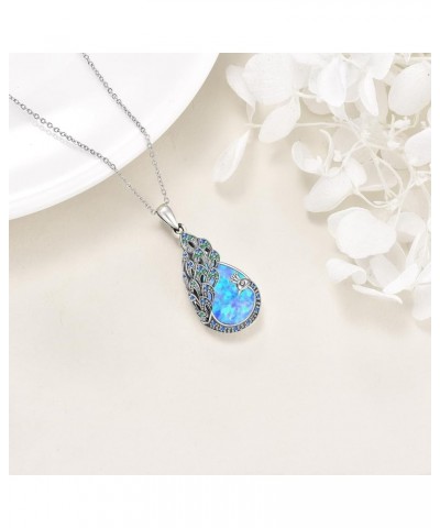 Peacock Necklace 925 Sterling Silver Blue Opal Turquoise Peacock Pendant Necklace Peacock Jewelry Gifts for Women Girls Mothe...