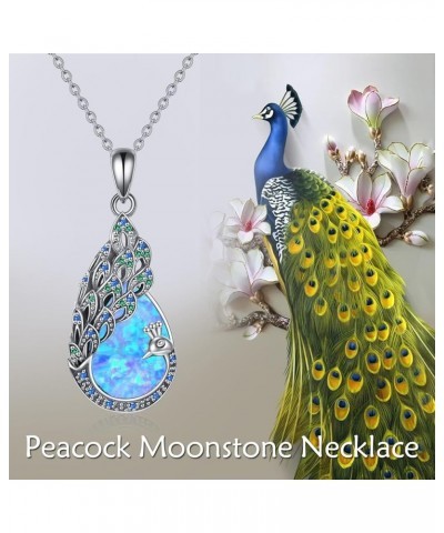 Peacock Necklace 925 Sterling Silver Blue Opal Turquoise Peacock Pendant Necklace Peacock Jewelry Gifts for Women Girls Mothe...