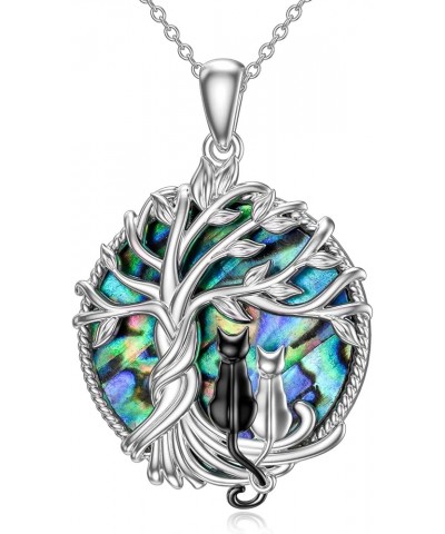 Cat Gifts for Cat Lovers Sterling Silver Cute Cat Tree of Life Pendant Necklace with Blue Circle Crystal Birthday Christmas J...