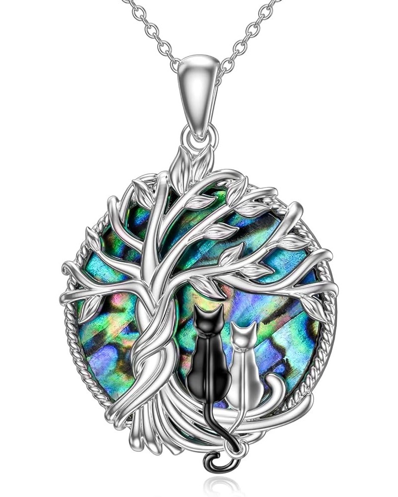 Cat Gifts for Cat Lovers Sterling Silver Cute Cat Tree of Life Pendant Necklace with Blue Circle Crystal Birthday Christmas J...