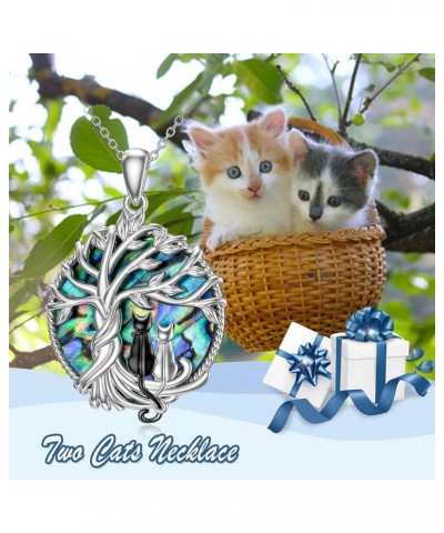 Cat Gifts for Cat Lovers Sterling Silver Cute Cat Tree of Life Pendant Necklace with Blue Circle Crystal Birthday Christmas J...