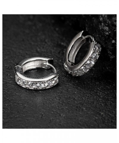 One Row Channel Set Iced Cz Small Huggie Loop Thin Hoop Earrings for Women Men Trendy 14K White Gold Over 925 Sterling Silver...