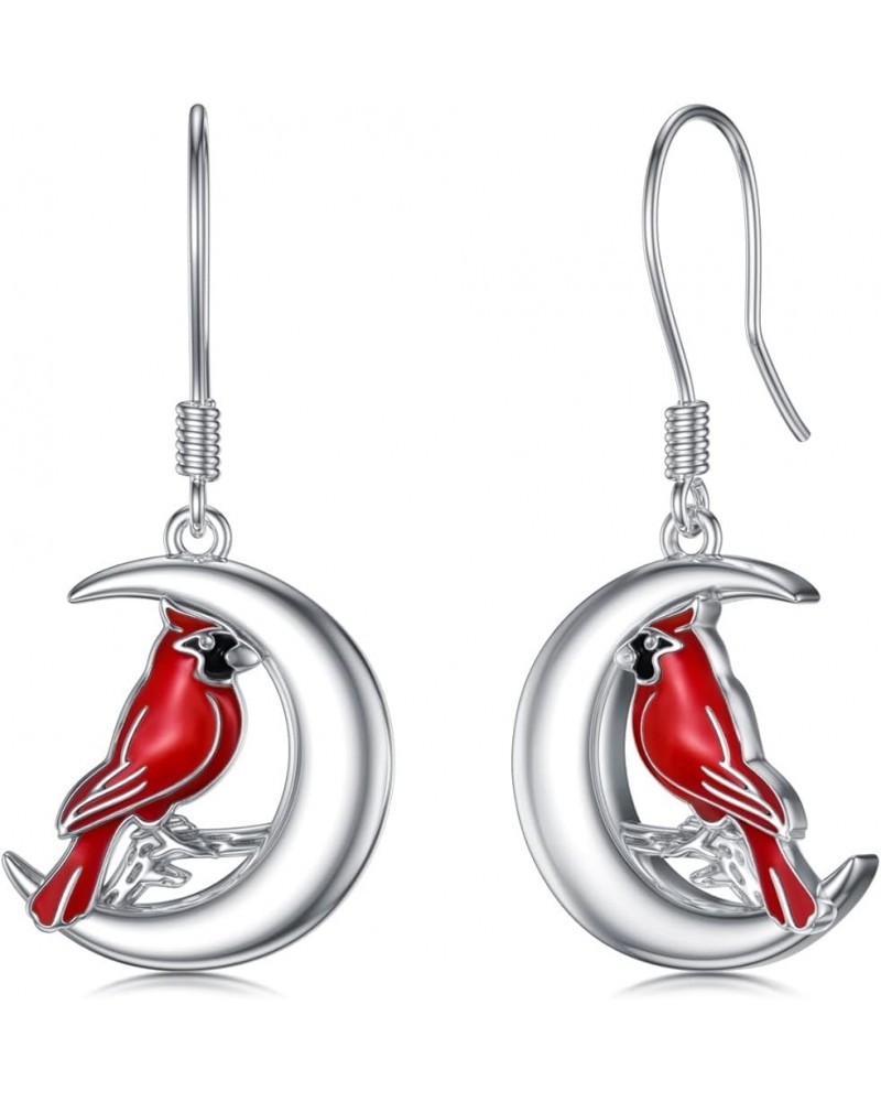 Peacock/Red Cardinal Bird/Hummingbird Moon Dangle Earrings 925 Sterling Silver Crescent Half Moon Drop Dangling Earrings Jewe...