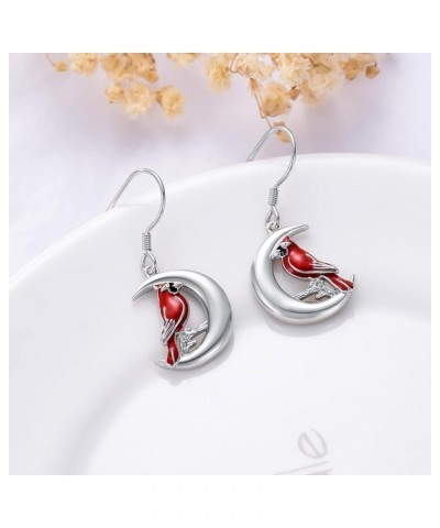 Peacock/Red Cardinal Bird/Hummingbird Moon Dangle Earrings 925 Sterling Silver Crescent Half Moon Drop Dangling Earrings Jewe...