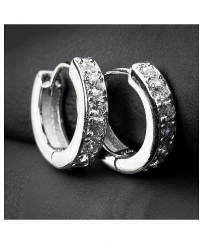 One Row Channel Set Iced Cz Small Huggie Loop Thin Hoop Earrings for Women Men Trendy 14K White Gold Over 925 Sterling Silver...