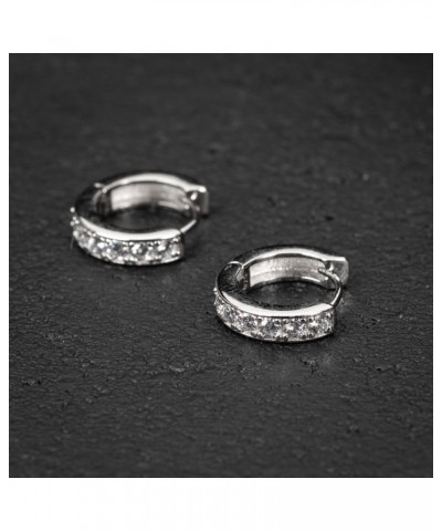 One Row Channel Set Iced Cz Small Huggie Loop Thin Hoop Earrings for Women Men Trendy 14K White Gold Over 925 Sterling Silver...