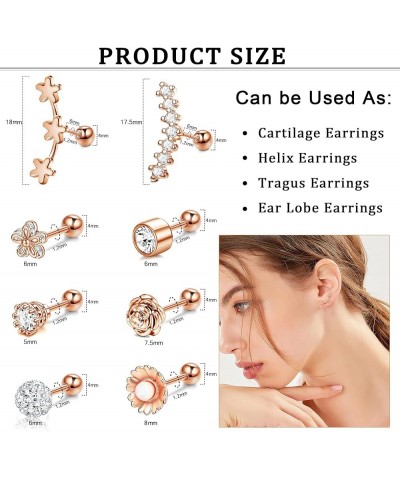 18 Pcs 16G Cartilage Earrings Studs for Women Men Surgical Steel Tragus Couch Helix Piercing Jewelry Opal Flower Leaf CZ Cart...