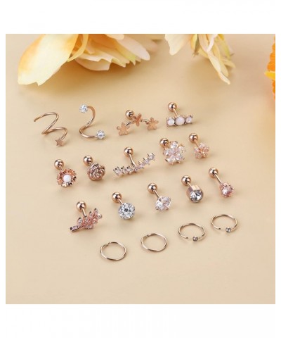 18 Pcs 16G Cartilage Earrings Studs for Women Men Surgical Steel Tragus Couch Helix Piercing Jewelry Opal Flower Leaf CZ Cart...