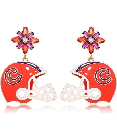 Football Earrings for Women Dangling Sparkle Rhinestone Crystal Football Helmet Dangle Drop Earrings Hypoallergenic Gameday S...