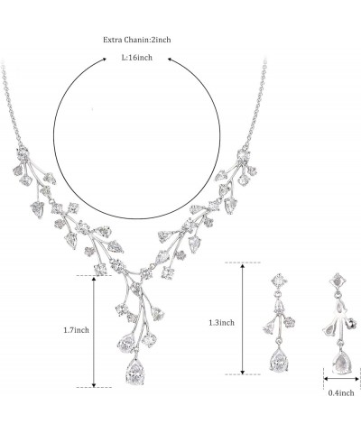 Bridal Round Cubic Zirconia Jewelry Set for Woman, Waterdrop Leaf Party Necklace Earrings Set for Bride Bridesmaid 5. Leaf Vi...