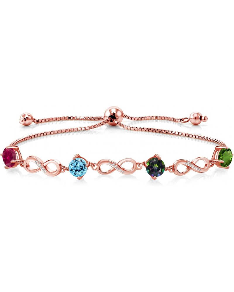 18K Rose Gold Plated Silver Customized and Personalized 4 Gemstone Birthstone Adjustable Infinity Tennis Bracelet For Women B...