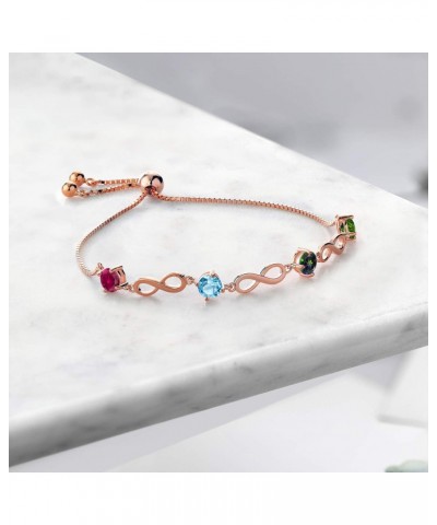 18K Rose Gold Plated Silver Customized and Personalized 4 Gemstone Birthstone Adjustable Infinity Tennis Bracelet For Women B...