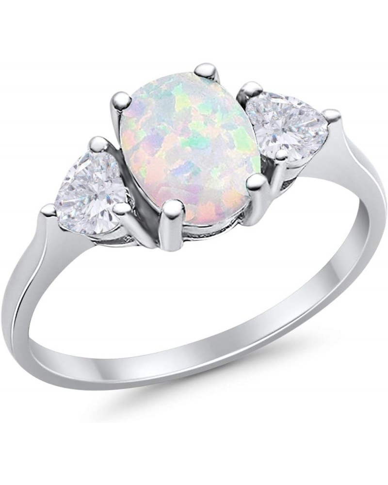 Fashion Promise Ring 3-Stone Oval & Heart Simulated CZ 925 Sterling Silver Lab Created White Opal $13.67 Rings