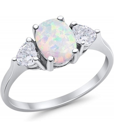 Fashion Promise Ring 3-Stone Oval & Heart Simulated CZ 925 Sterling Silver Lab Created White Opal $13.67 Rings