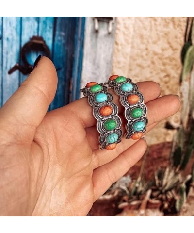 Boho Turquoise Oval Drop Dangle Earrings for Women Teen Girls Beaded Western Flower Teardrop Earrings Vintage Ethnic Alloy Pe...