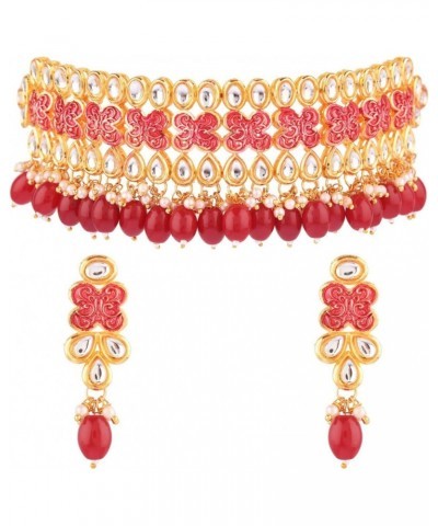 Indian Kundan Crystal Pearl Bollywood Traditional Wedding Choker Necklace Earrings Jewelry Sets for Women $13.20 Jewelry Sets