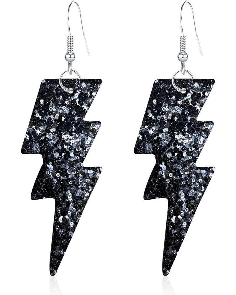 PU Leather 80s Sequin Earrings Lightning Bolt Drop Earrings for Women Girl Halloween Retro Earrings Light Weight Black $6.11 ...