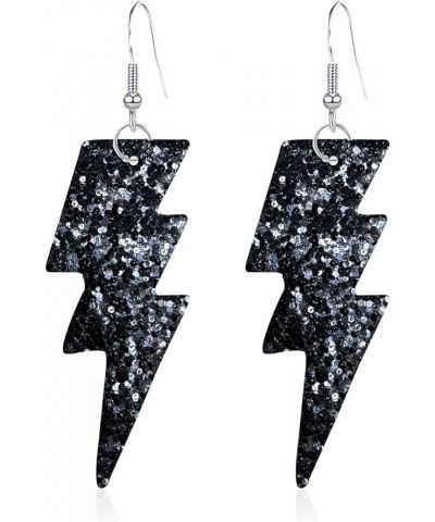 PU Leather 80s Sequin Earrings Lightning Bolt Drop Earrings for Women Girl Halloween Retro Earrings Light Weight Black $6.11 ...