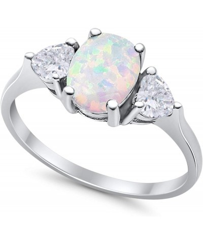 Fashion Promise Ring 3-Stone Oval & Heart Simulated CZ 925 Sterling Silver Lab Created White Opal $13.67 Rings