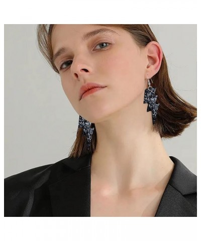 PU Leather 80s Sequin Earrings Lightning Bolt Drop Earrings for Women Girl Halloween Retro Earrings Light Weight Black $6.11 ...