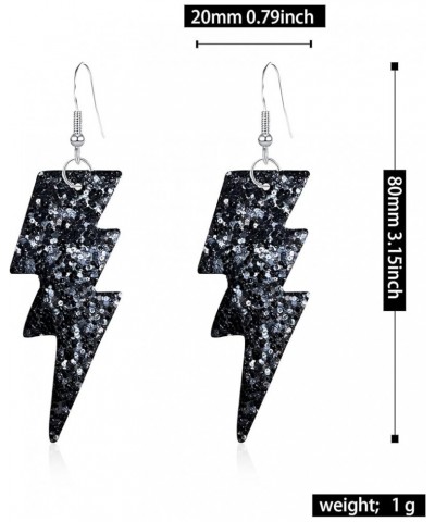 PU Leather 80s Sequin Earrings Lightning Bolt Drop Earrings for Women Girl Halloween Retro Earrings Light Weight Black $6.11 ...