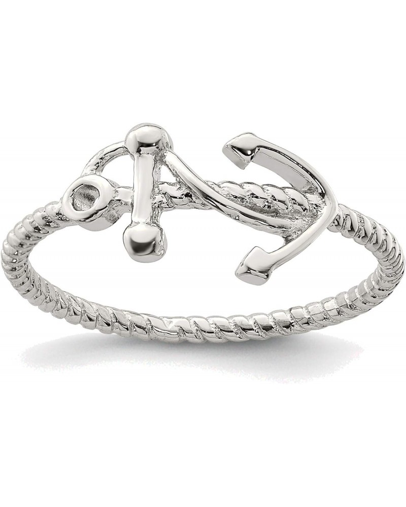 Solid Sterling Silver Polished Anchor Ring in Size 7 $15.85 Rings