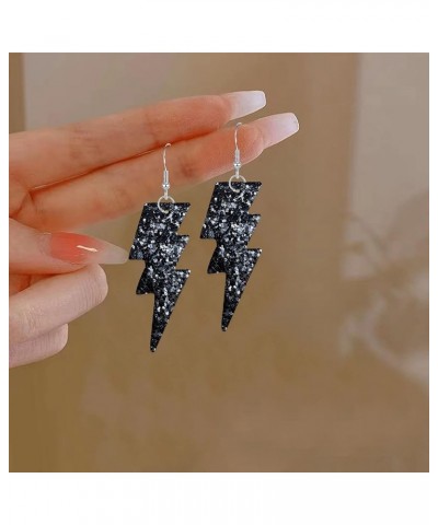 PU Leather 80s Sequin Earrings Lightning Bolt Drop Earrings for Women Girl Halloween Retro Earrings Light Weight Black $6.11 ...