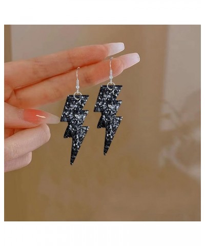 PU Leather 80s Sequin Earrings Lightning Bolt Drop Earrings for Women Girl Halloween Retro Earrings Light Weight Black $6.11 ...