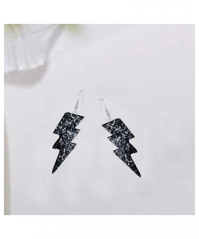 PU Leather 80s Sequin Earrings Lightning Bolt Drop Earrings for Women Girl Halloween Retro Earrings Light Weight Black $6.11 ...