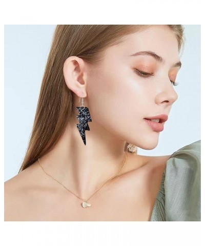 PU Leather 80s Sequin Earrings Lightning Bolt Drop Earrings for Women Girl Halloween Retro Earrings Light Weight Black $6.11 ...