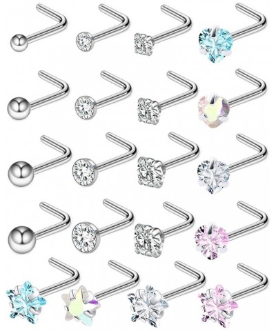 18G 20G Heart Star CZ Nose Rings Studs Hypoallergenic 316L Surgical Steel L Shaped Silver Stud Nose Rings Cute Nose Piercing ...