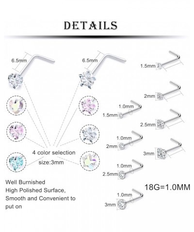 18G 20G Heart Star CZ Nose Rings Studs Hypoallergenic 316L Surgical Steel L Shaped Silver Stud Nose Rings Cute Nose Piercing ...