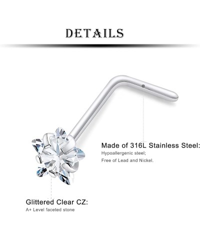 18G 20G Heart Star CZ Nose Rings Studs Hypoallergenic 316L Surgical Steel L Shaped Silver Stud Nose Rings Cute Nose Piercing ...